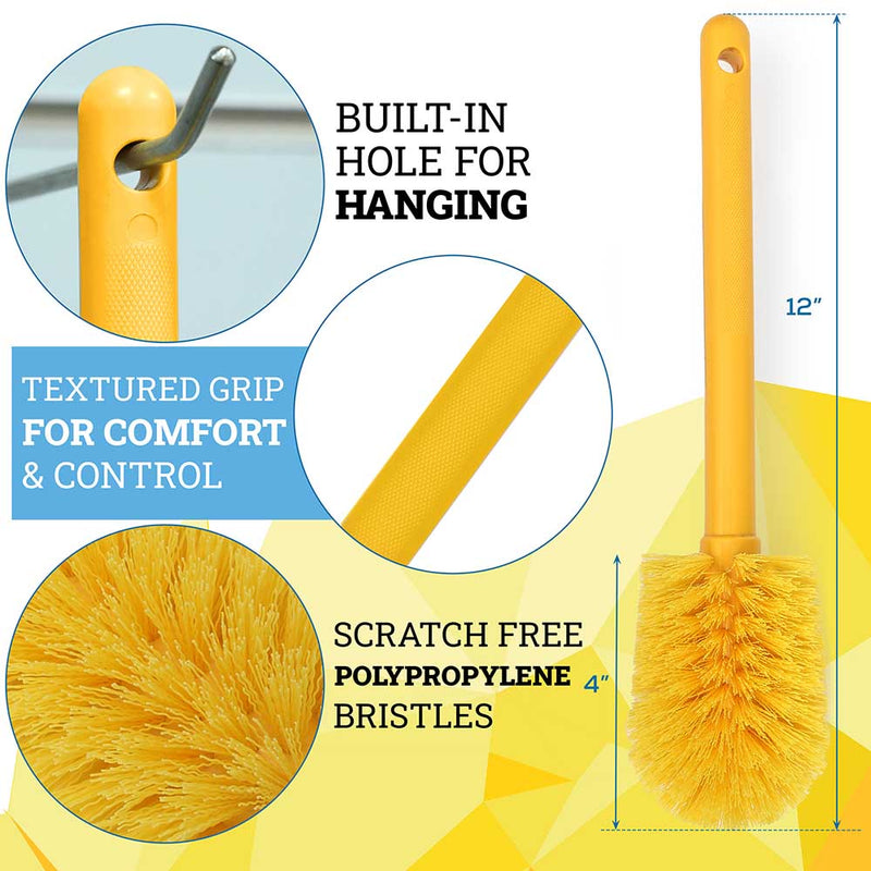 Goblet Cleaning Bottle Brush, Durable Bristles and Long Handle, Yellow
