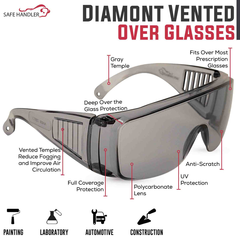 Diamont Vented Over Clear Safety Glasses, ANSI Z87.1, Anti-Scratch