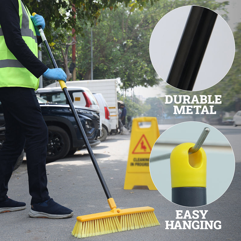 Bison Life 61" Metal Extendable Mop/Broom Handle, 4-Section Threaded Pole, Black/Yellow