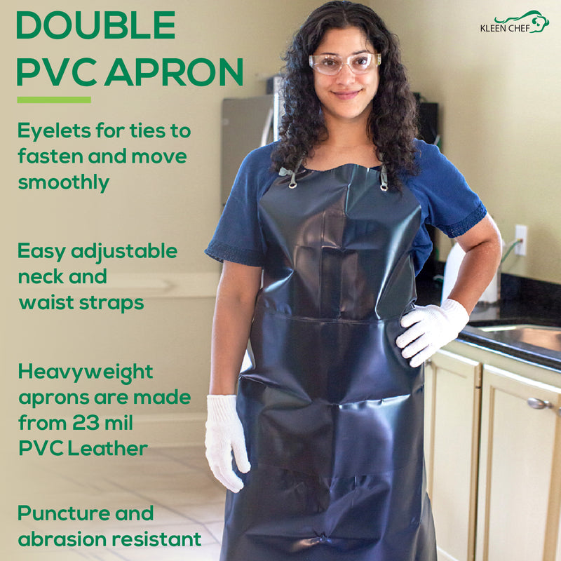 Premium Heavy Duty PVC Leather Apron, Chemical and Water Resistant Double Layer Apron