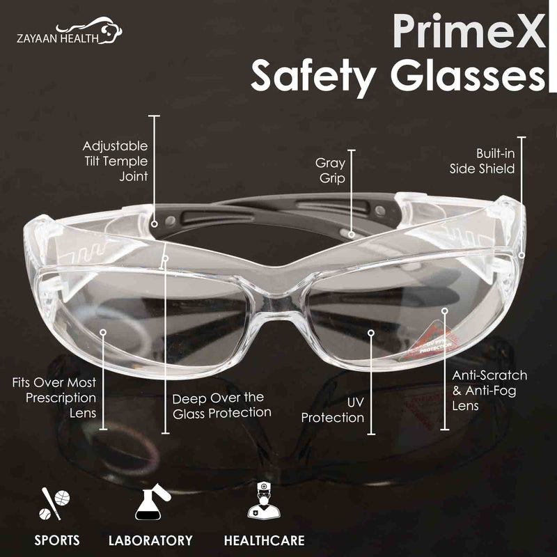 PrimeX Color Lens Black Temple Safety Glasses, Anti-Fog, ANSI Z87.1