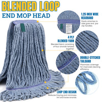 Bison Life Blended Heavy Duty Loop End Mop Head Replacement, Blue