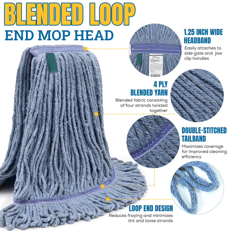 Bison Life Blended Heavy Duty Loop End Mop Head Replacement, Blue