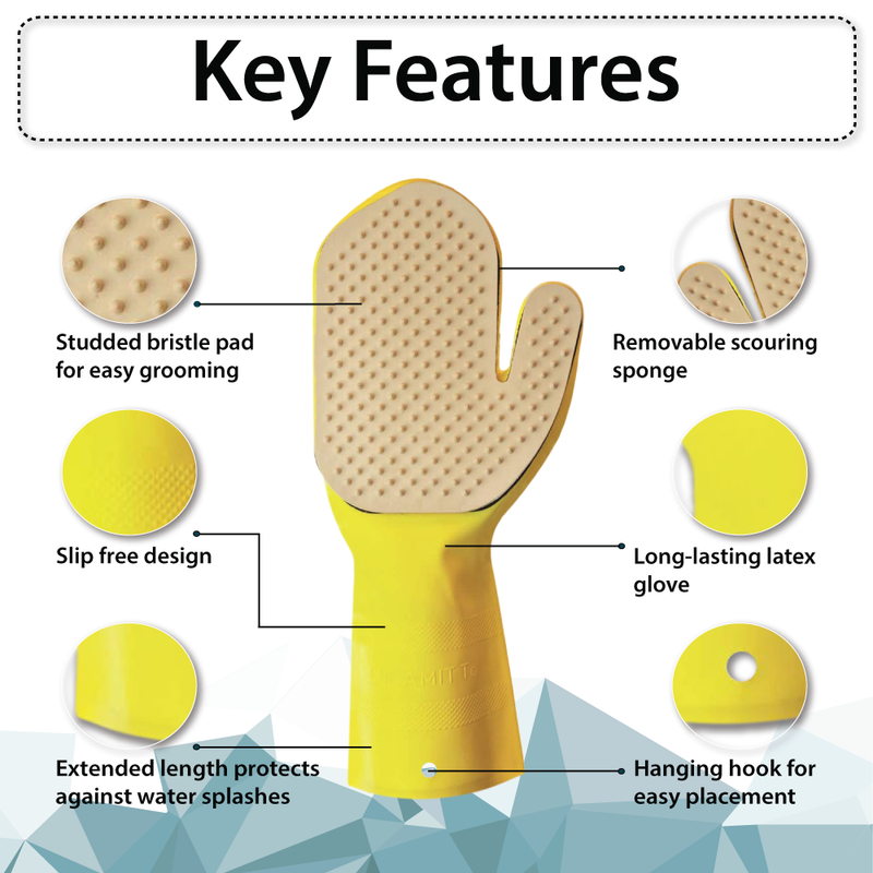 Kleen Mitt Pet Grooming Mitt Refill - Studded Bristle Massage Pad, Yellow, Left Hand