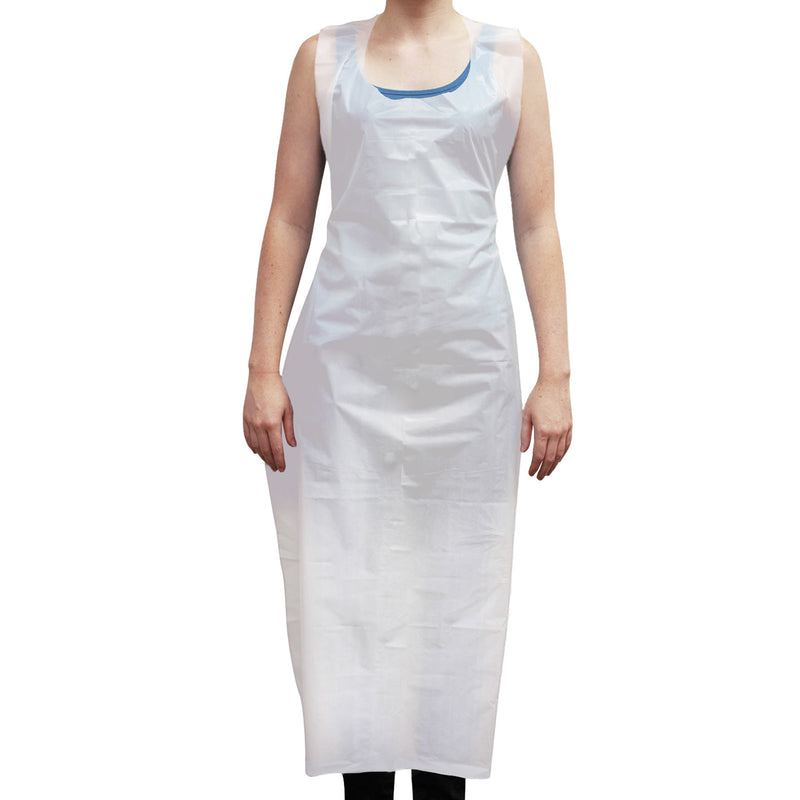 Bison Life Disposable Lightweight Poly Aprons – 28x46 White Waterproof