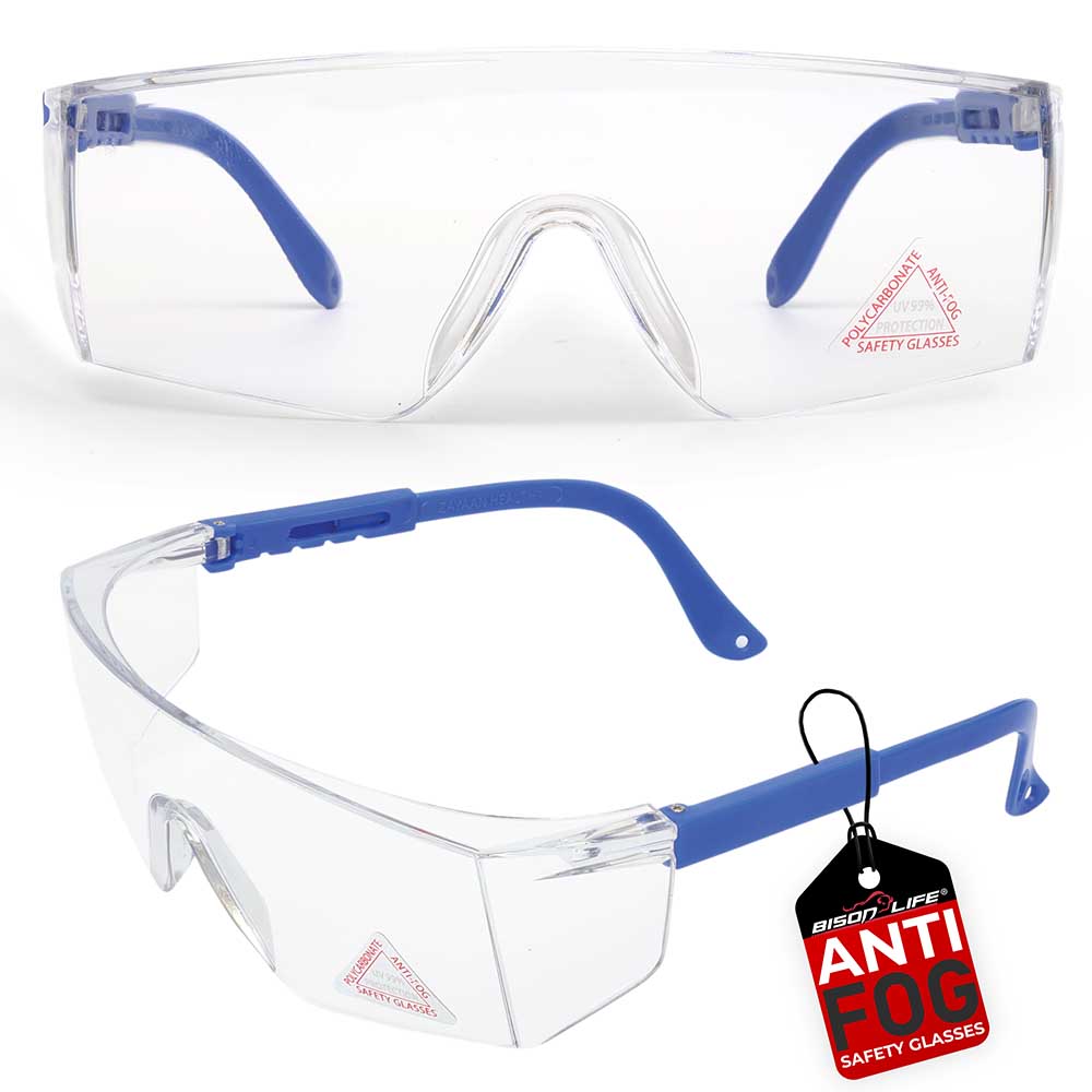 BISON LIFE Boxer, Safety Glasses, Anti-Fog & Anti-Scratch, Clear/Blue Lens, ZH-BXSG-CLLBLT-MS16-6