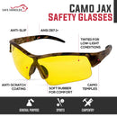 Camo Jax Safety Glasses, Anti-Scratch, Wind-Resistant, Anti-Slip