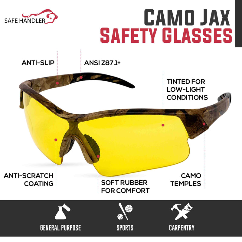 Camo Jax Safety Glasses, Anti-Scratch, Wind-Resistant, Anti-Slip