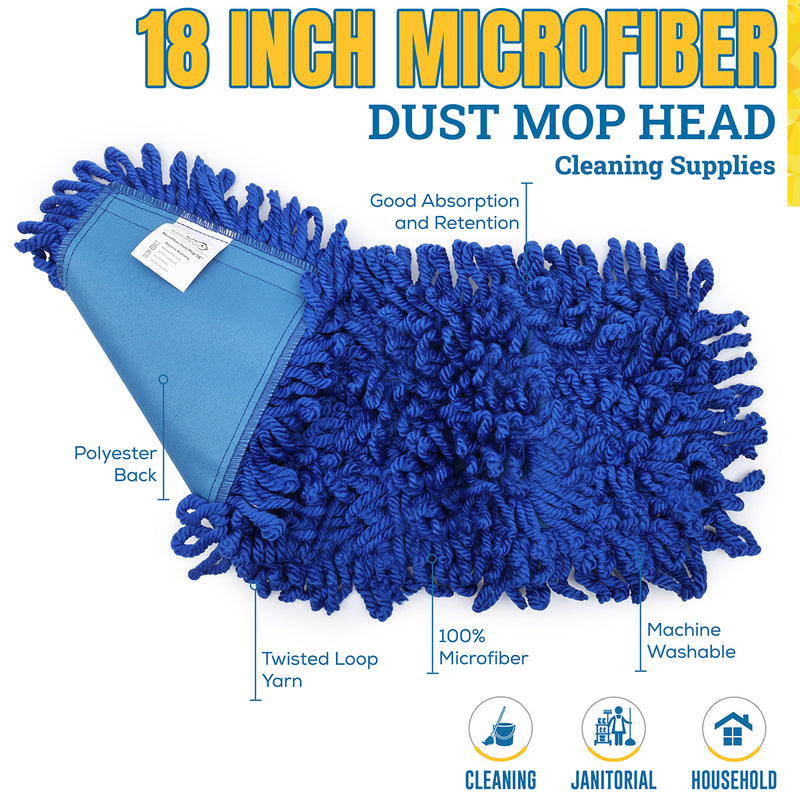Bison Life  Commercial Dust Mop – 18 in Microfiber Loop-End Mop Head with Extendable 61 in Handle