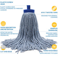 Bison Life Cotton Wet Mop Head Refills + 61" Metal Extendable Handle Combo Set