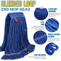 Bison Life Dark Blue Blended Loop End Heavy Duty Mop Head Replacement
