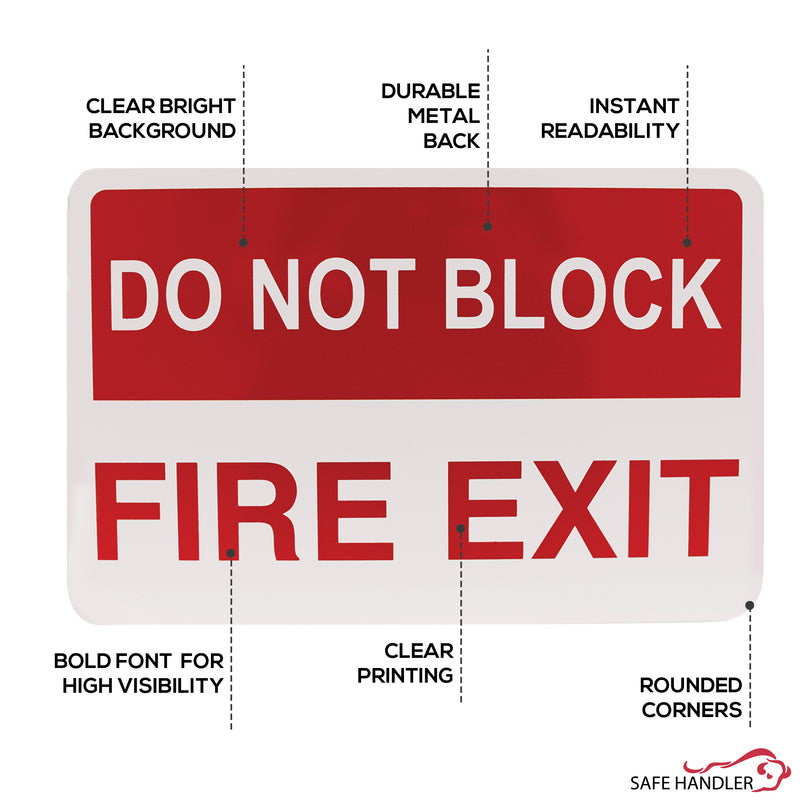 Do Not Block Fire Exit Sign, Metal Fire Safety Sign, Red and White, 12" x 8"