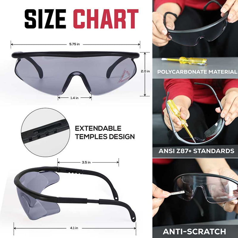 Simone Fully Adjustable Temple Safety Glasses, Anti Scratch-Fog Lens