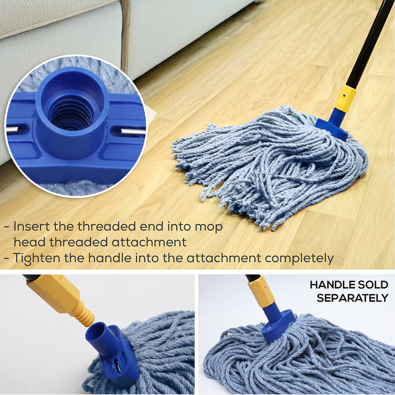 Bison Life Screw-On Wet Mop Replacement Heads, Cotton Blend, Plastic Threaded Socket