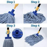 Bison Life Cotton Wet Mop Head Refills + 61" Metal Extendable Handle Combo Set