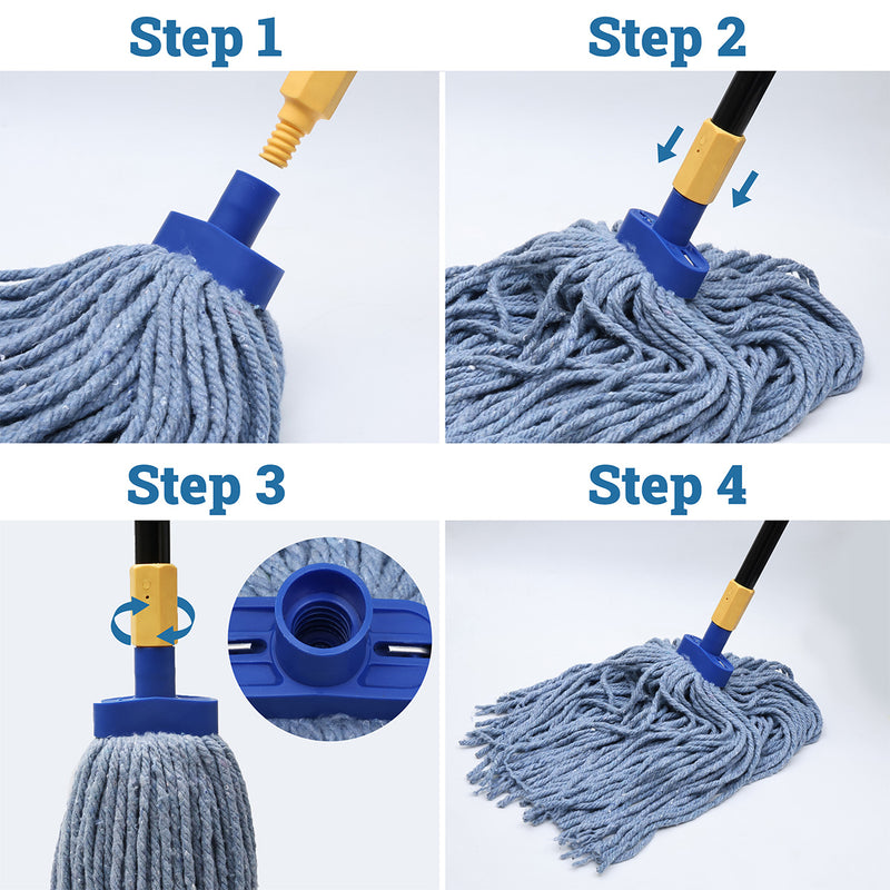 Bison Life Cotton Wet Mop Head Refills + 61" Metal Extendable Handle Combo Set