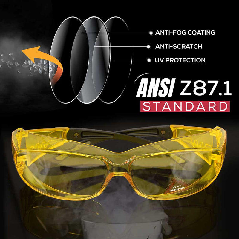 PrimeX Color Lens Black Temple Safety Glasses, Anti-Fog, ANSI Z87.1