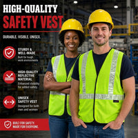 Bison Life Lattice Reflective Safety Vests, Fluorescent, Hook & Loop Closure, Yellow