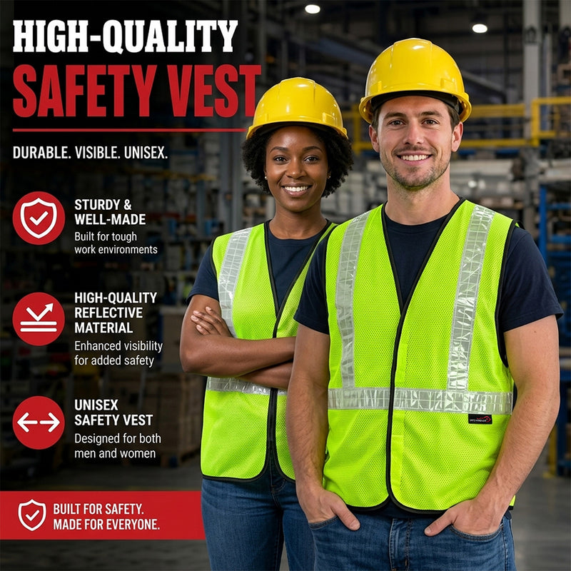 Bison Life Lattice Reflective Safety Vests, Fluorescent, Hook & Loop Closure, Yellow