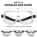 Bison Life 3-Pack Clear Anti-Fog Safety Goggles, ANSI Z87.1, Adjustable Strap, Over Glasses Protection