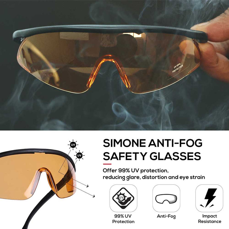 Simone Fully Adjustable Temple Safety Glasses, Anti Scratch-Fog Lens