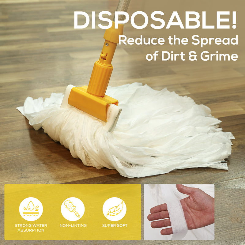 Bison Life Disposable Non-Woven Cut End Floor Cleaning Wet Mop Head Replacement, White