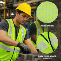 Bison Life Lattice Reflective Safety Vests, Fluorescent, Hook & Loop Closure, Yellow
