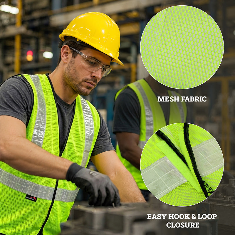 Bison Life Lattice Reflective Safety Vests, Fluorescent, Hook & Loop Closure, Yellow