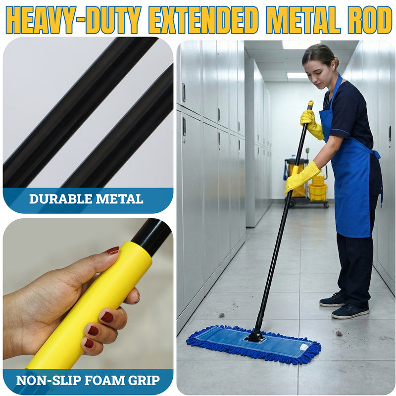 Bison Life  Commercial Dust Mop – 18 in Microfiber Loop-End Mop Head with Extendable 61 in Handle