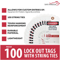 Lock Out Danger Tags with Ties – Do Not Operate, Needs Repair Safety Tags