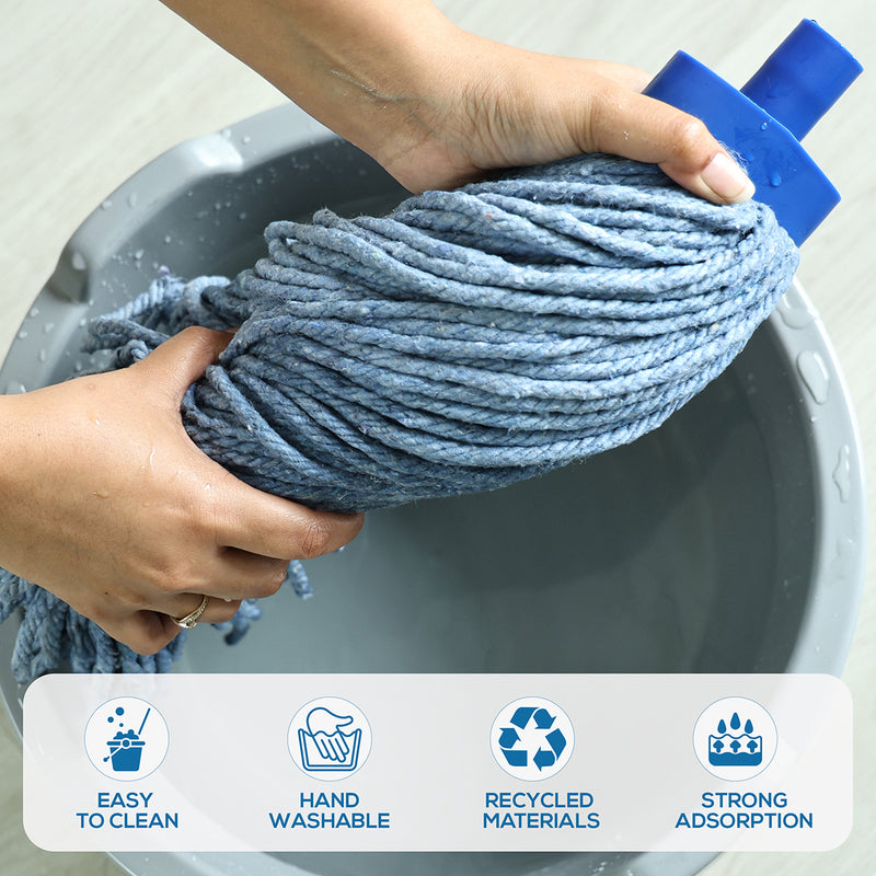 Bison Life Screw-On Wet Mop Replacement Heads, Cotton Blend, Plastic Threaded Socket