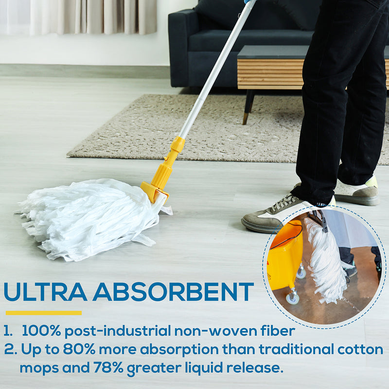 Bison Life Disposable Non-Woven Cut End Floor Cleaning Wet Mop Head Replacement, White
