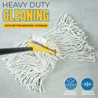 Bison Life Cut End Blended Mop Head Replacement with 1.25-inch Universal Headband, White, 16 Oz
