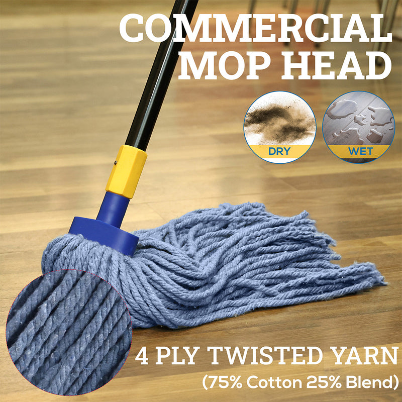 Bison Life Cotton Wet Mop Head Refills + 61" Metal Extendable Handle Combo Set