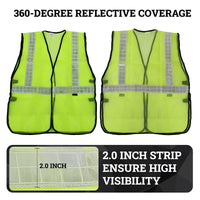 Bison Life Lattice Reflective Safety Vests, Fluorescent, Hook & Loop Closure, Yellow