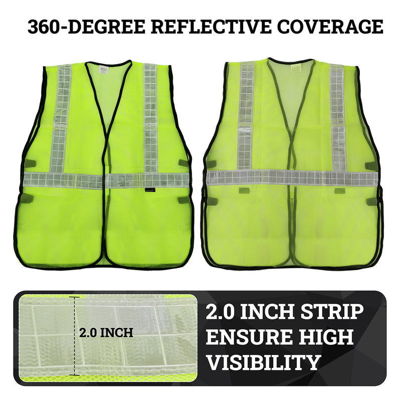 Bison Life Lattice Reflective Safety Vests, Fluorescent, Hook & Loop Closure, Yellow