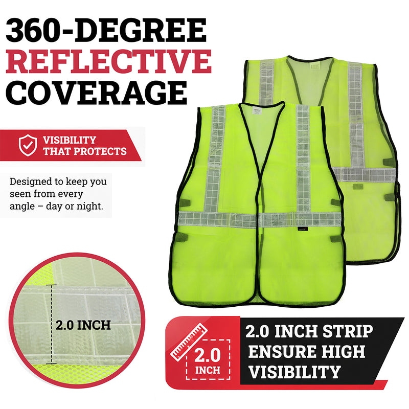 Bison Life Lattice Reflective Safety Vests, Fluorescent, Hook & Loop Closure, Yellow