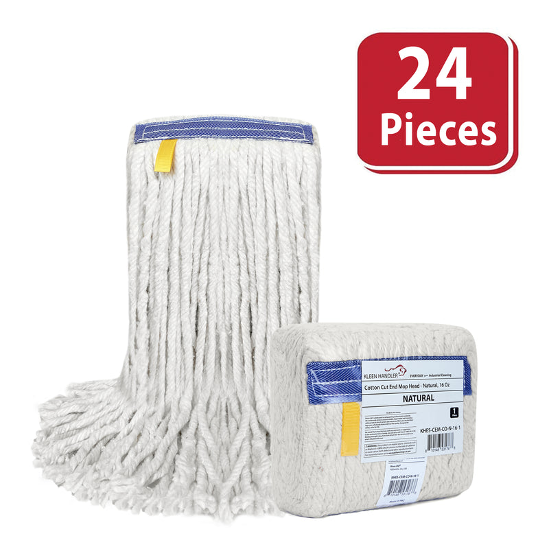 16 Oz Cut End Cotton Mop Head Replacement with 1.25-inch Universal Headband, Wet Mop Refills, Natural