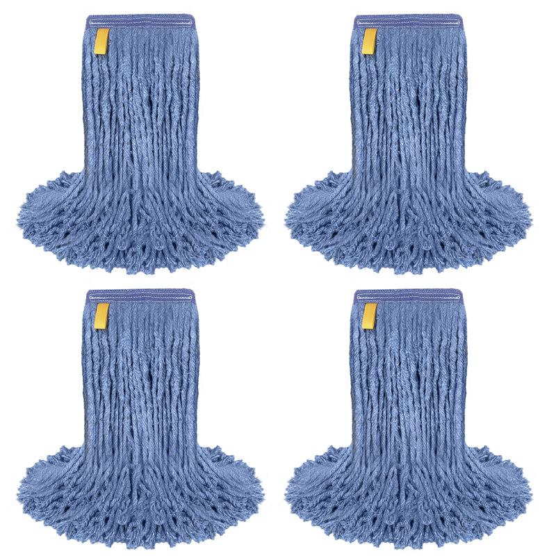 16 Oz Cut End Blended Mop Head Replacement with 1.25-inch Universal Headband, Wet Mop Refills, Blue