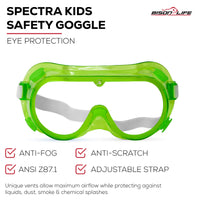 Bison Life Spectra Kids Vented Over-The-Glasses Safety Goggles with Adjustable Strap, ANSI Z87.1