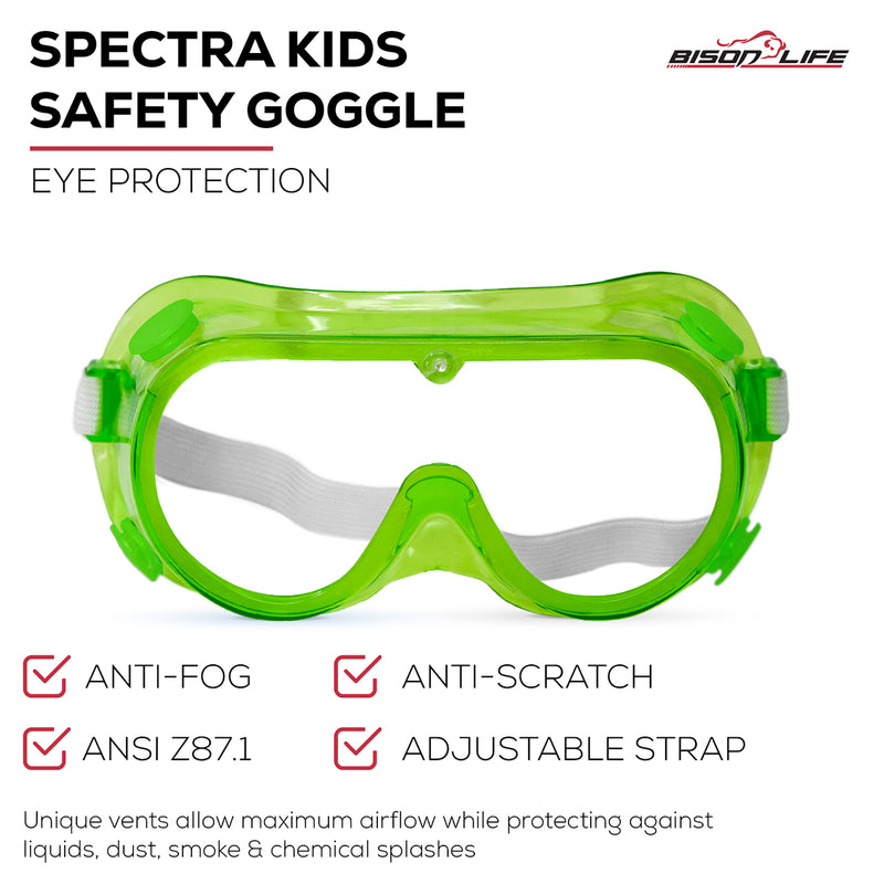 Bison Life Spectra Kids Vented Over-The-Glasses Safety Goggles with Adjustable Strap, ANSI Z87.1