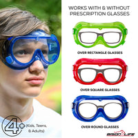 Bison Life Spectra Kids Vented Over-The-Glasses Safety Goggles with Adjustable Strap, ANSI Z87.1