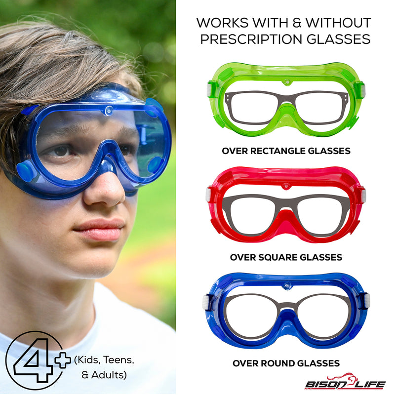 Bison Life Spectra Kids Vented Over-The-Glasses Safety Goggles with Adjustable Strap, ANSI Z87.1