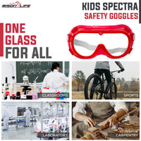 Bison Life Spectra Kids Vented Over-The-Glasses Safety Goggles with Adjustable Strap, ANSI Z87.1