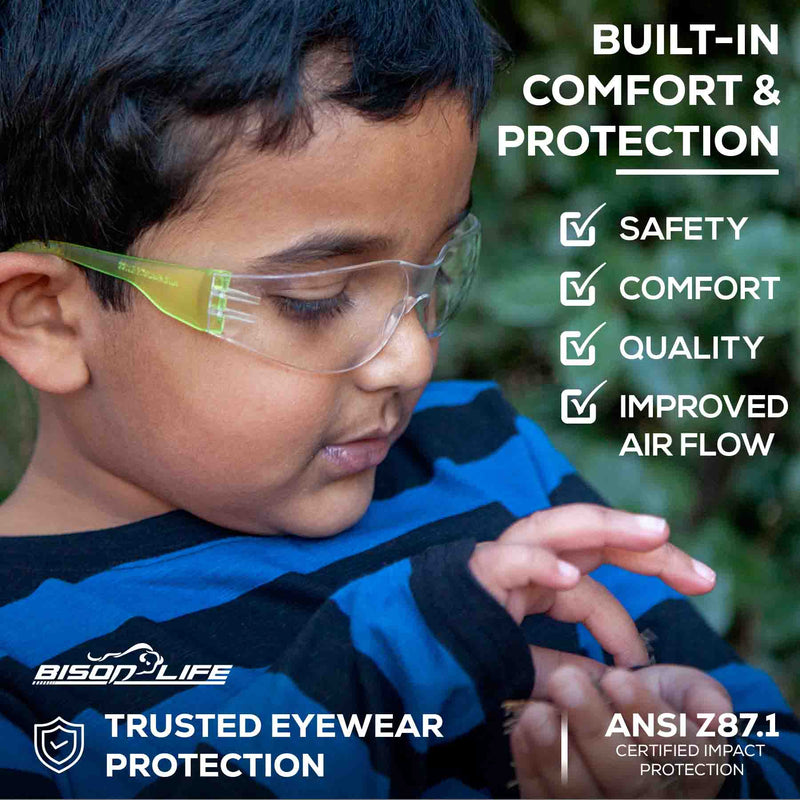 Kids Protective Safety Glasses | Z87.1 Impact Resistant Clear Lens, Color Temple, Child Size Color Variety (Pack of 24)