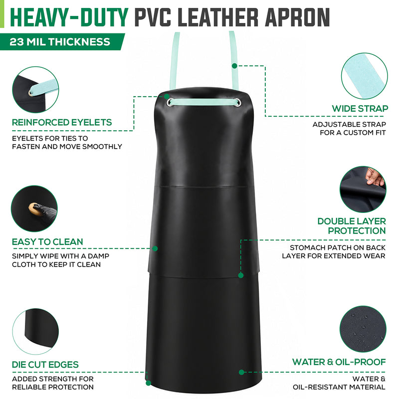 Bison Life Premium Double Layer PVC Leather Heavy Duty Black Work Apron