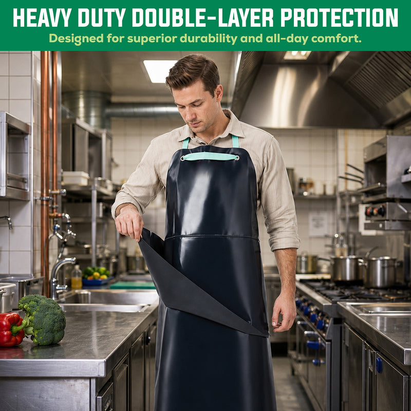 Bison Life Premium Double Layer PVC Leather Heavy Duty Black Work Apron