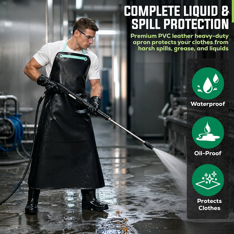 Bison Life Premium Double Layer PVC Leather Heavy Duty Black Work Apron