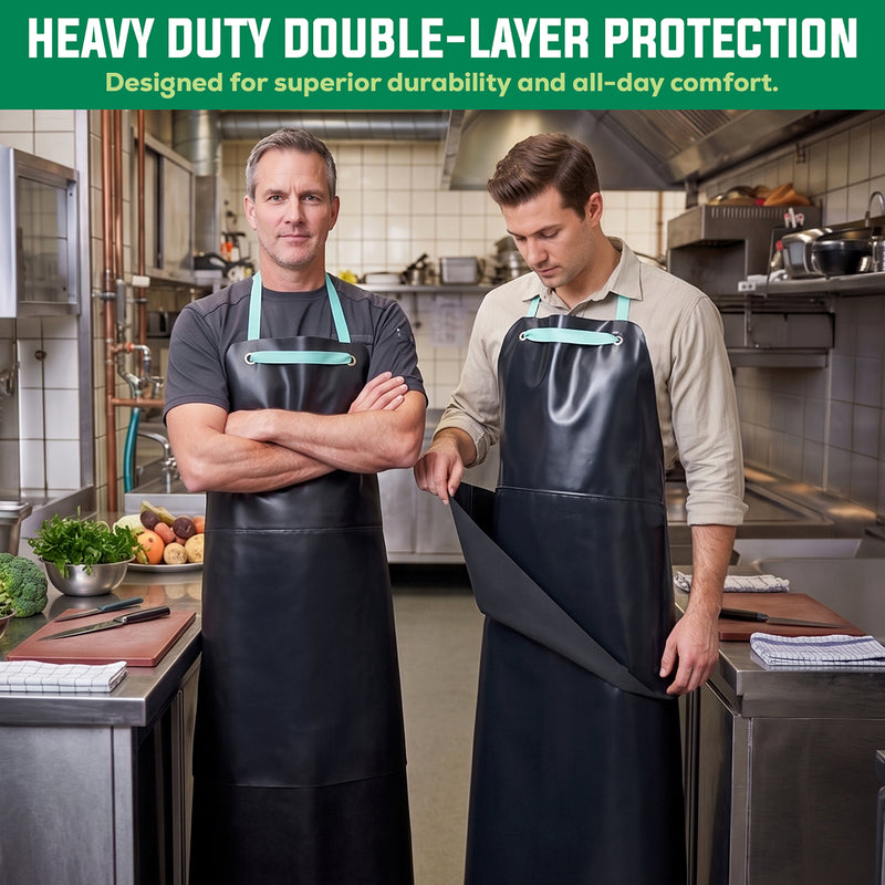 Bison Life Premium Double Layer PVC Leather Heavy Duty Black Work Apron