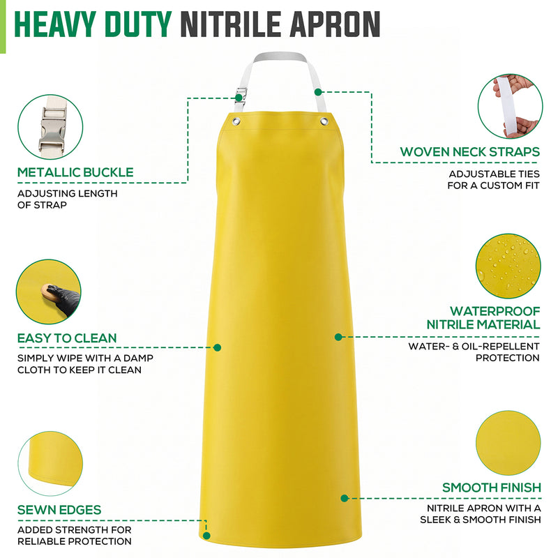Reusable Nitrile Heavy Duty Industrial Bib Apron, 35" x 48", Chemical-Resistant
